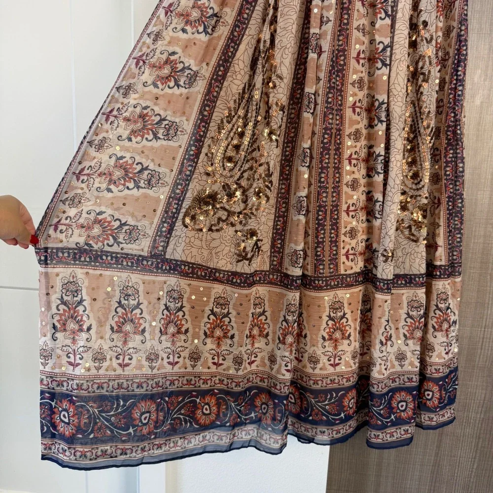 Anthropologie Let Me Be Embroidered Maxi Skirt Beaded Boho Ethereal Size Small